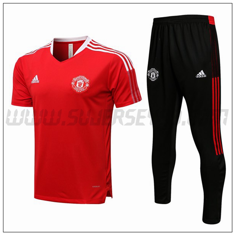 Polo Futbol Manchester United + Pantalones Rojo Blanco 2021 2022 -02