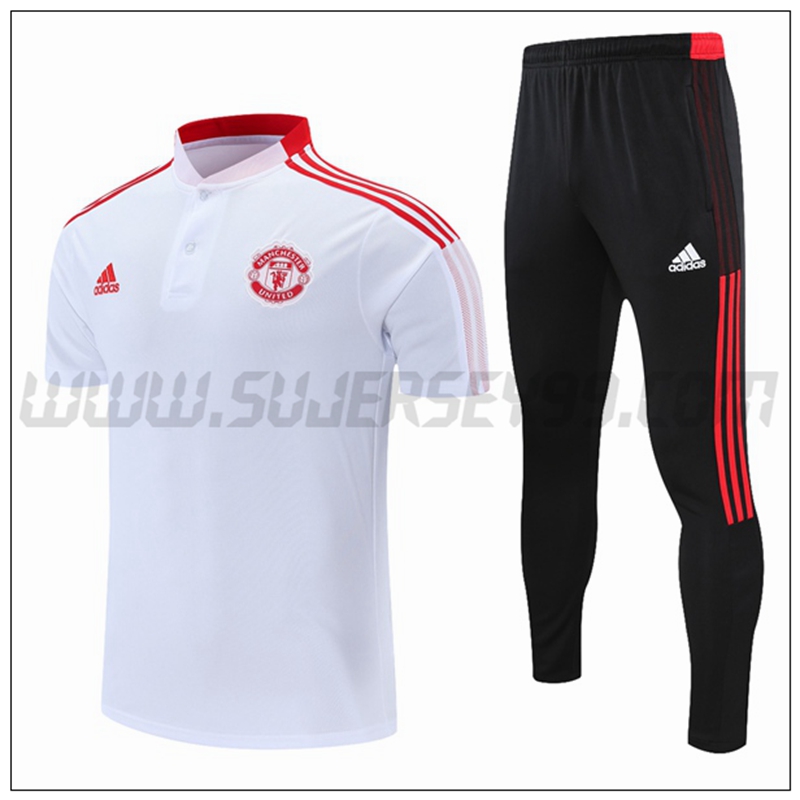 Polo Futbol Manchester United + Pantalones Blanco Rojo 2021 2022