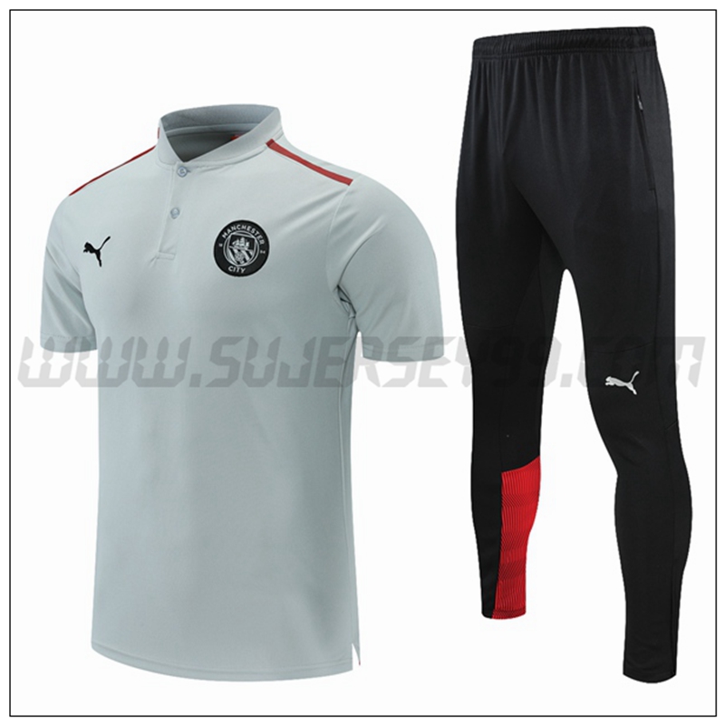 Polo Futbol Manchester City + Pantalones Gris Rojo 2021 2022