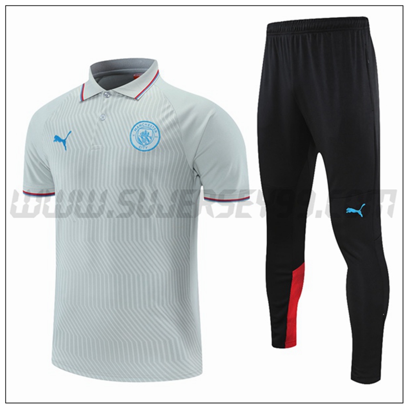 Polo Futbol Manchester City + Pantalones Rojo Gris 2021 2022