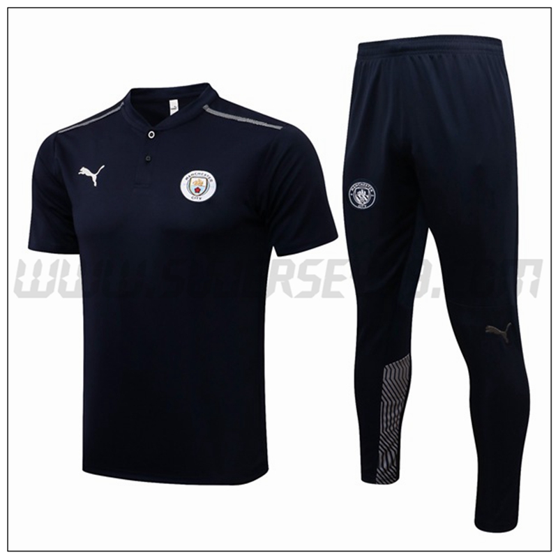 Polo Futbol Manchester City + Pantalones Negro Gris 2021 2022