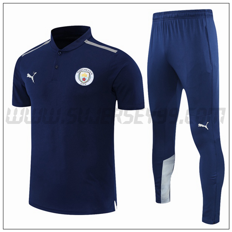 Polo Futbol Manchester City + Pantalones Gris Azul Marino 2021 2022