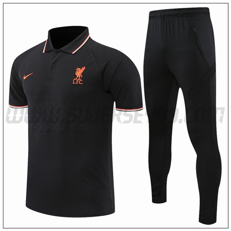 Polo Futbol FC Liverpool + Pantalones Negro Blanco Rojo 2021 2022