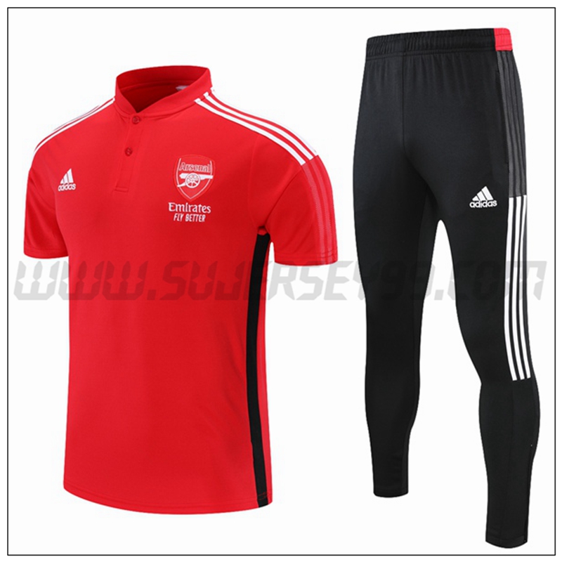 Polo Futbol FC Arsenal + Pantalones Negro Blanco Rojo 2021 2022