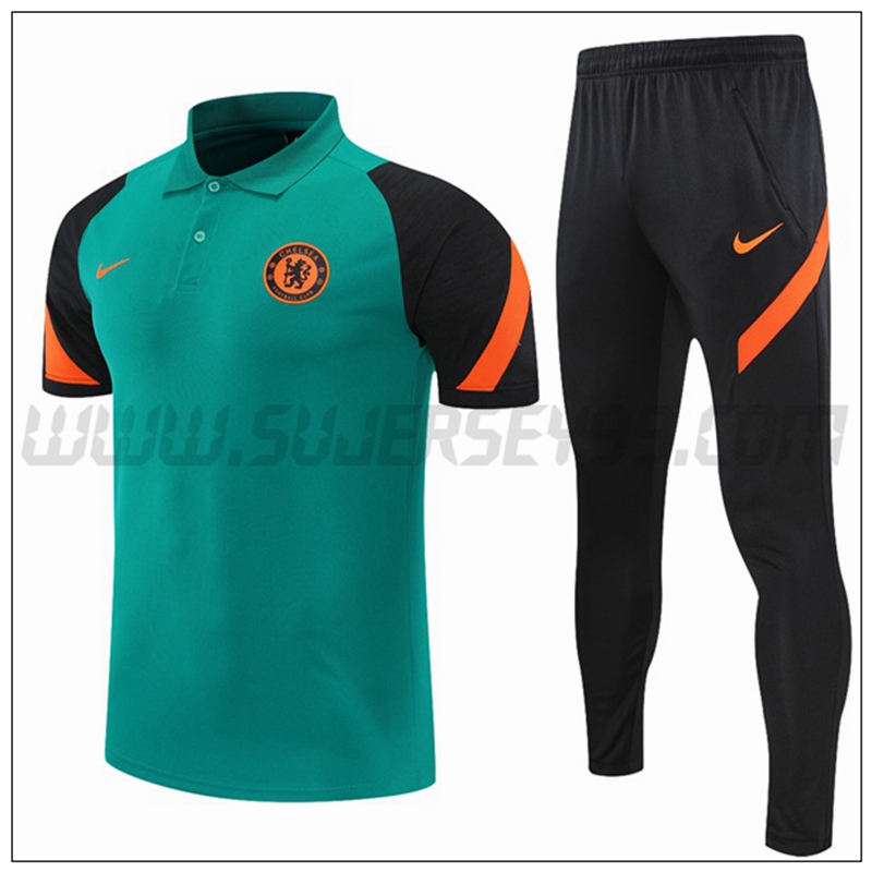 Polo Futbol FC Chelsea + Pantalones Negro Verde 2021 2022