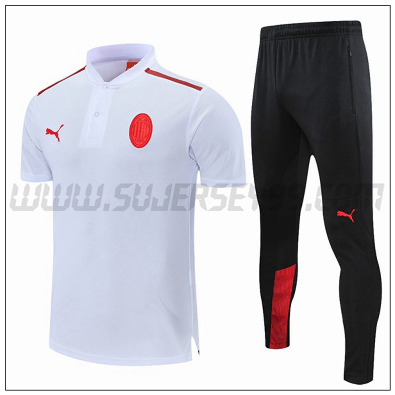 Polo Futbol AC Milan + Pantalones Blanco Rojo 2021 2022 -01