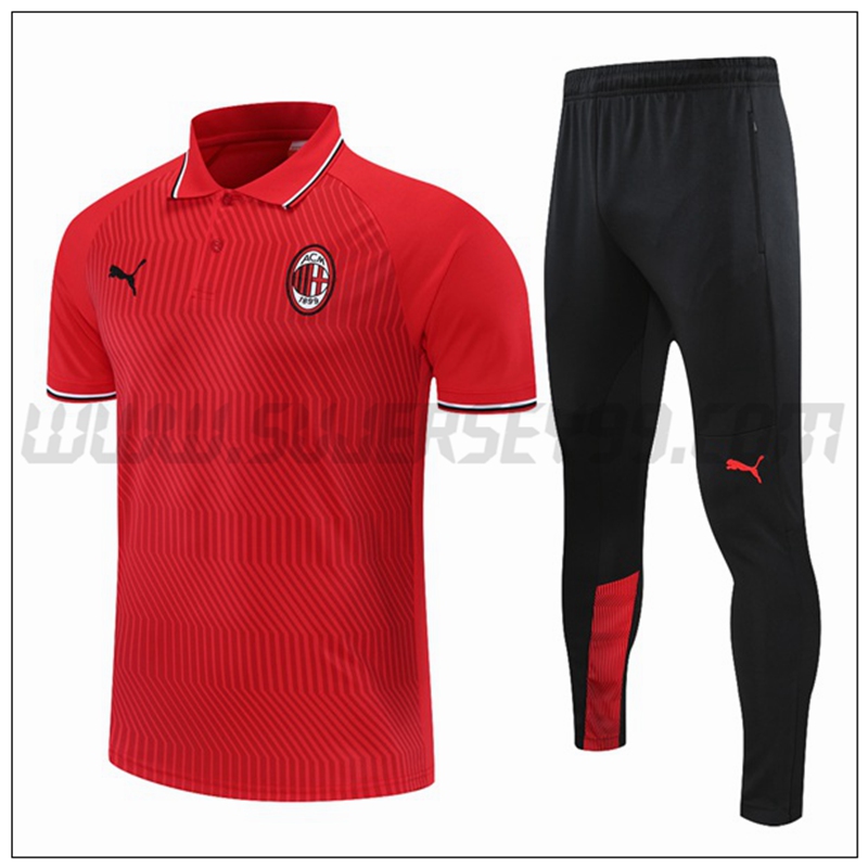 Polo Futbol AC Milan + Pantalones Rojo 2021 2022 -01