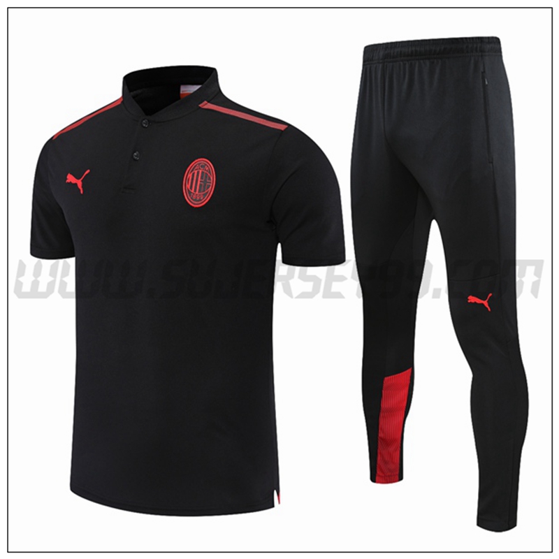 Polo Futbol AC Milan + Pantalones Negro Rojo 2021 2022 -01