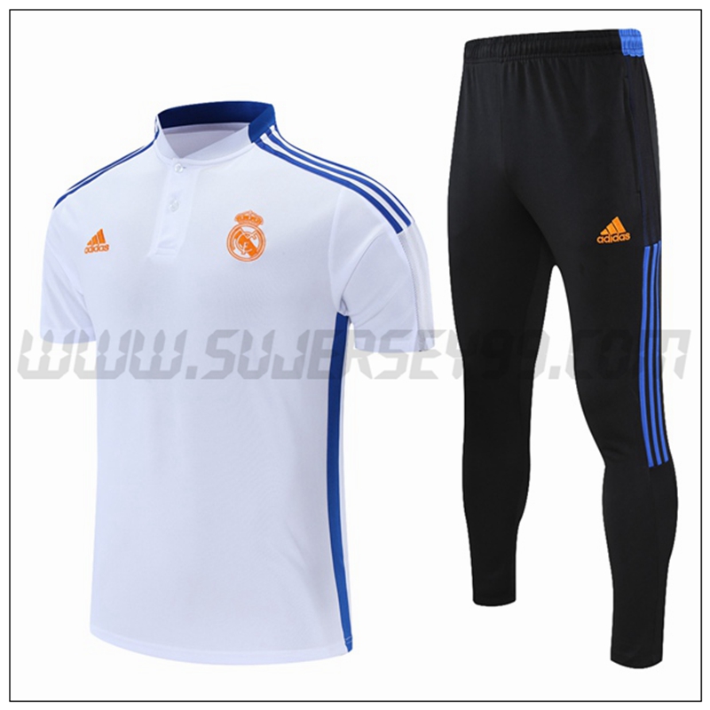 Polo Futbol Real Madrid + Pantalones Blanco Azul 2021 2022