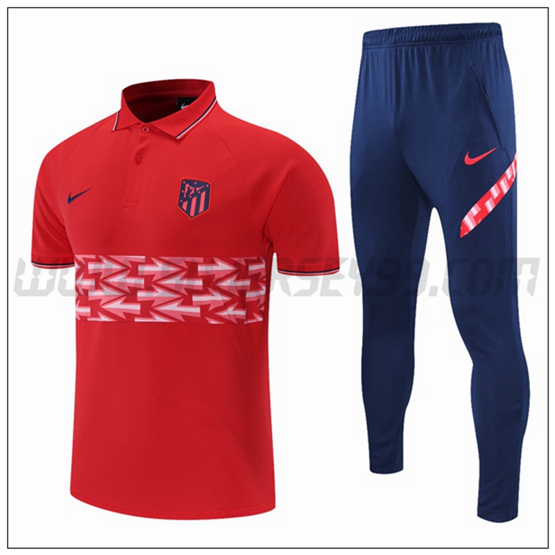 Polo Futbol Atletico Madrid + Pantalones Blanco Rojo 2021 2022