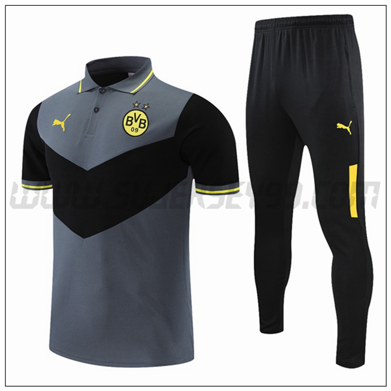 Polo Futbol Dortmund BVB + Pantalones Negro Gris 2021 2022