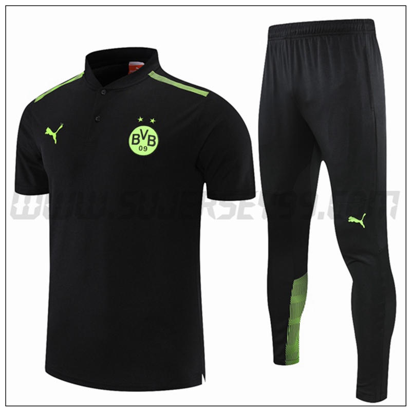 Polo Futbol Dortmund BVB + Pantalones Negro Verde 2021 2022