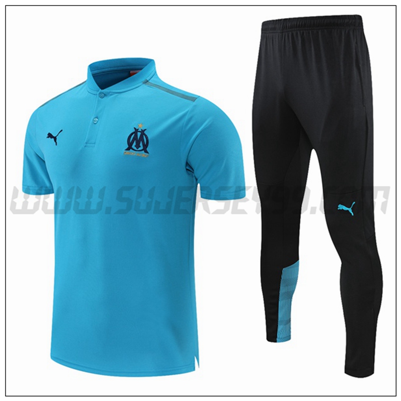 Polo Futbol Marsella OM + Pantalones Gris Azul 2021 2022