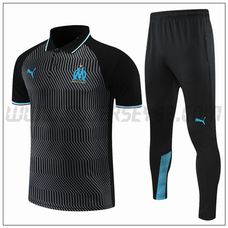 Polo Futbol Marsella OM + Pantalones Gris Negro 2021 2022