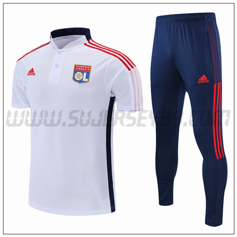 Polo Futbol Lyon OL + Pantalones Blanco Azul Marino 2021 2022