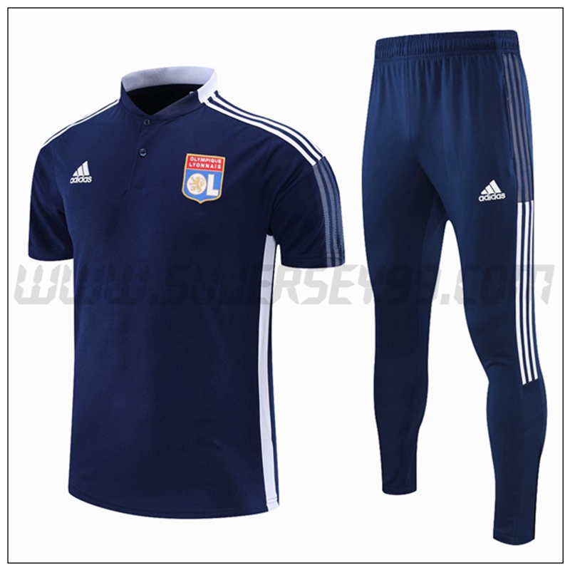 Polo Futbol Lyon OL + Pantalones Azul Marino Blanco 2021 2022