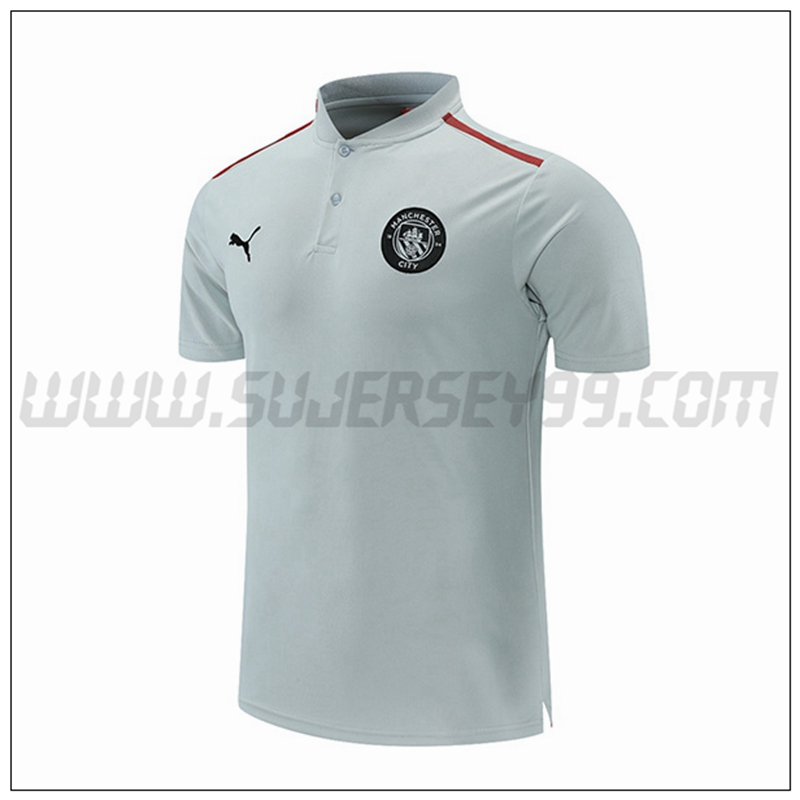 Polo Futbol Manchester City Gris Rojo 2021 2022