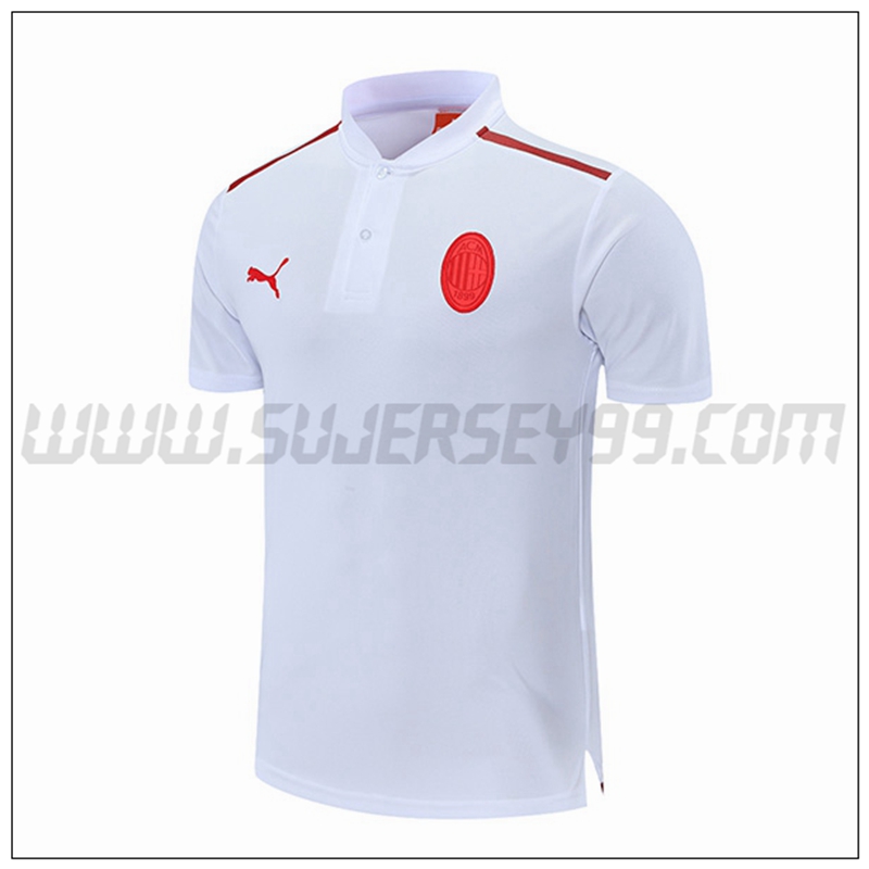 Polo Futbol AC Milan Blanco Rojo 2021 2022 -01