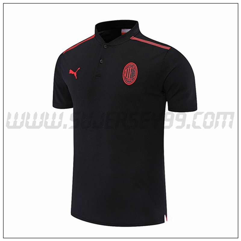 Polo Futbol AC Milan Negro Rojo 2021 2022 -01