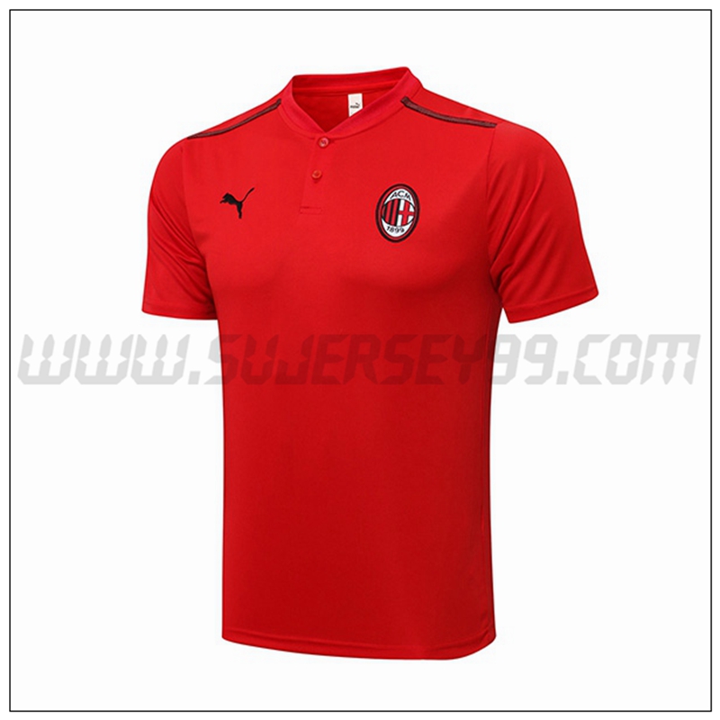 Polo Futbol AC Milan Rojo Negro 2021 2022