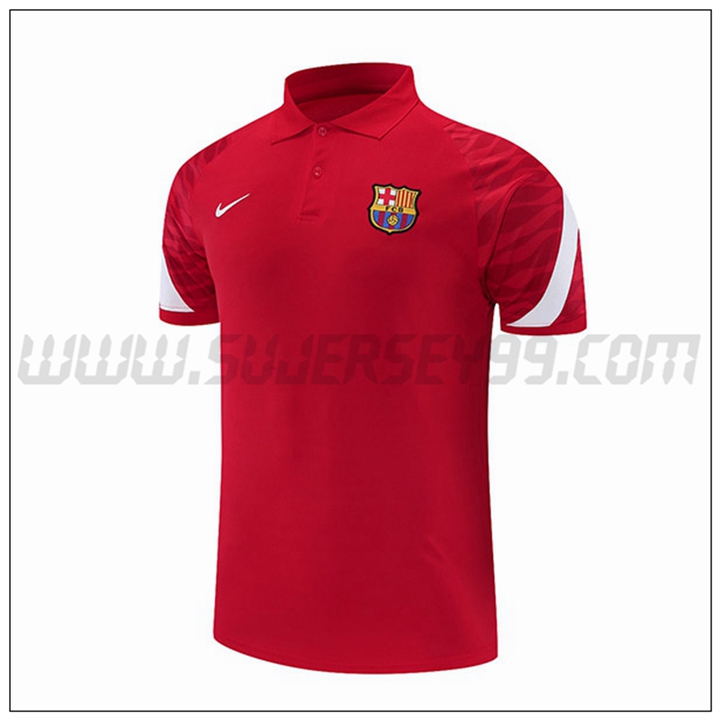 Polo Futbol FC Barcelona Blanco Rojo 2021 2022