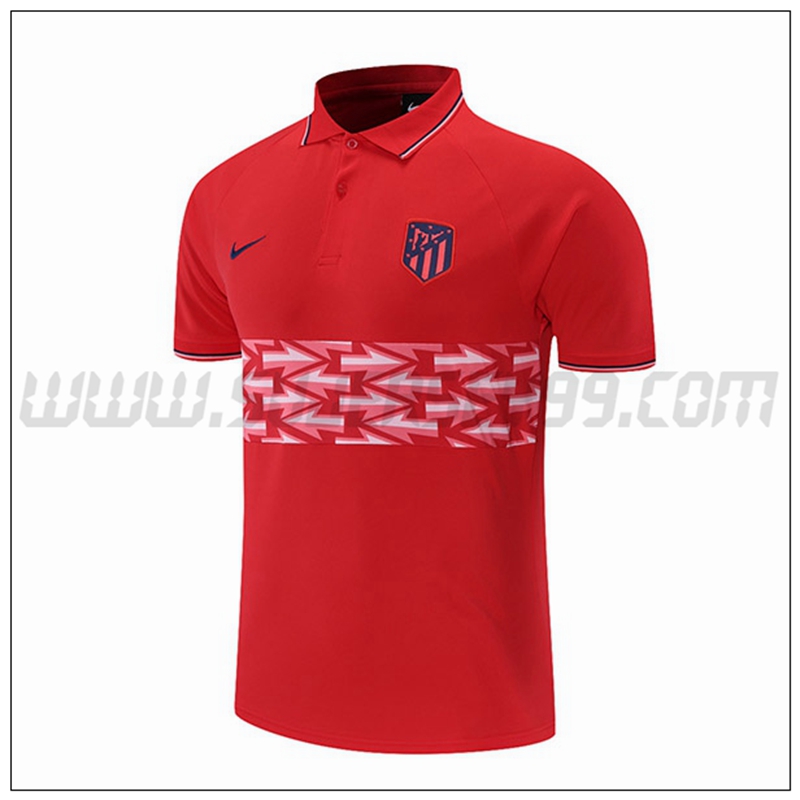 Polo Futbol Atletico Madrid Blanco Rojo 2021 2022