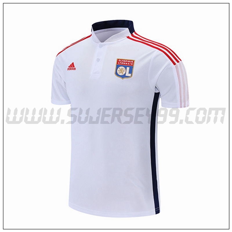 Polo Futbol Lyon OL Blanco Azul Marino 2021 2022