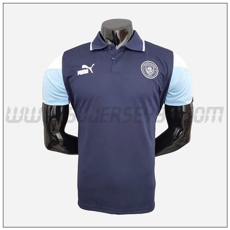 Polo Futbol Manchester City Azul Marino Azul Blanco 2021 2022