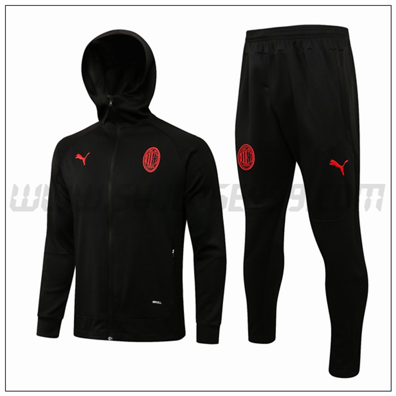 Chaqueta con Capucha Chandal del AC Milan Negro 2021 2022