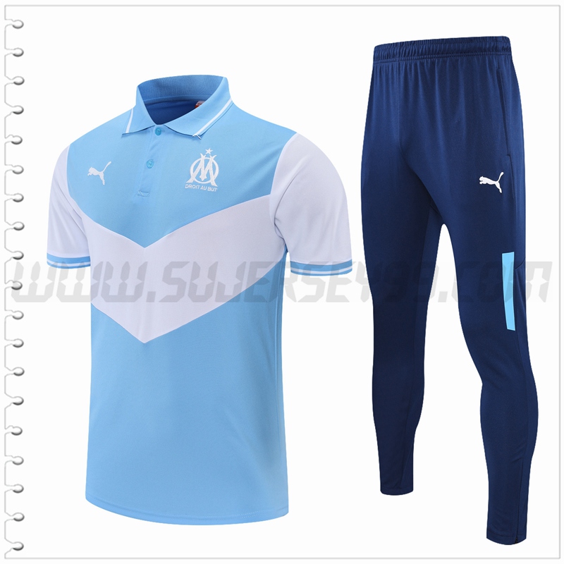 Polo Futbol Marsella OM + Pantalones Blanco Azul 2021 2022