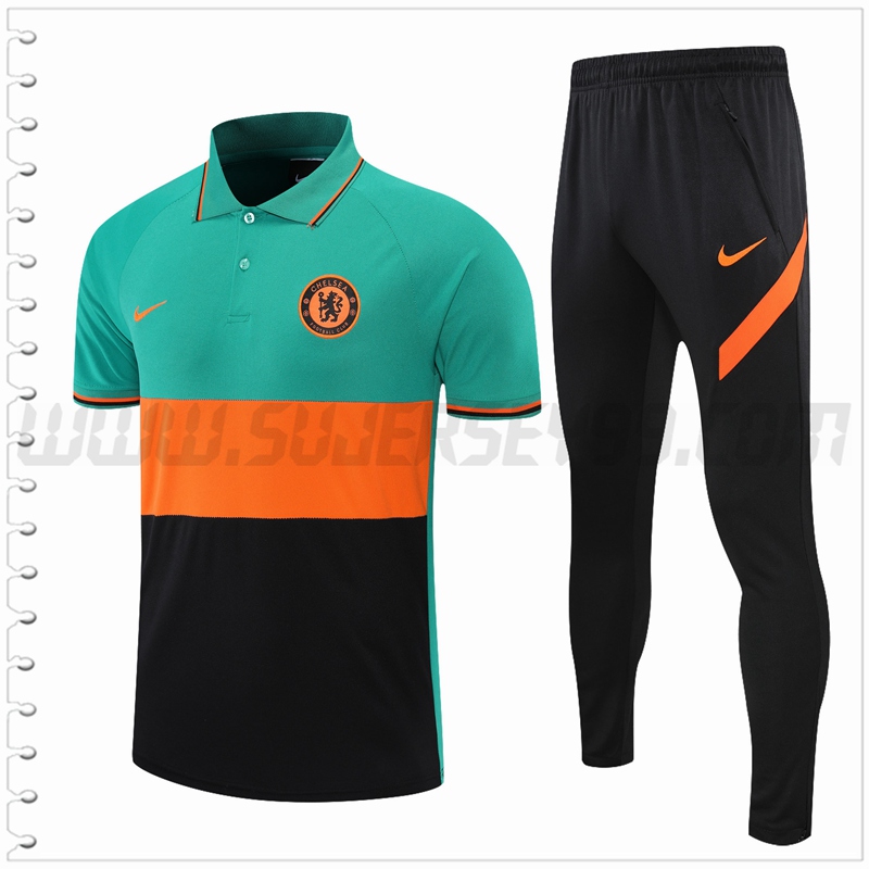 Polo Futbol FC Chelsea + Pantalones Negro Verde Naranja 2021 2022