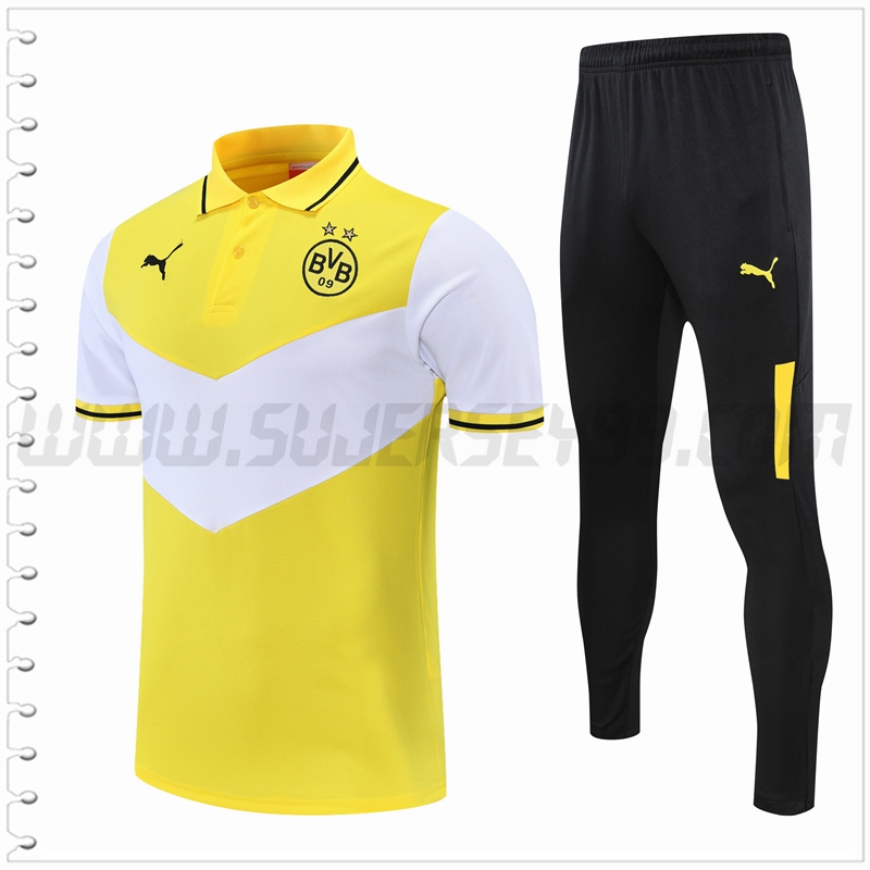 Polo Futbol Dortmund BVB + Pantalones Blanco Amarillo 2021 2022