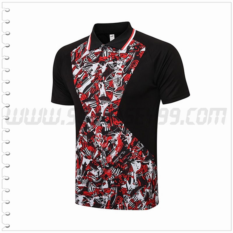 Polo Futbol AC Milan Negro Rojo 2021 2022