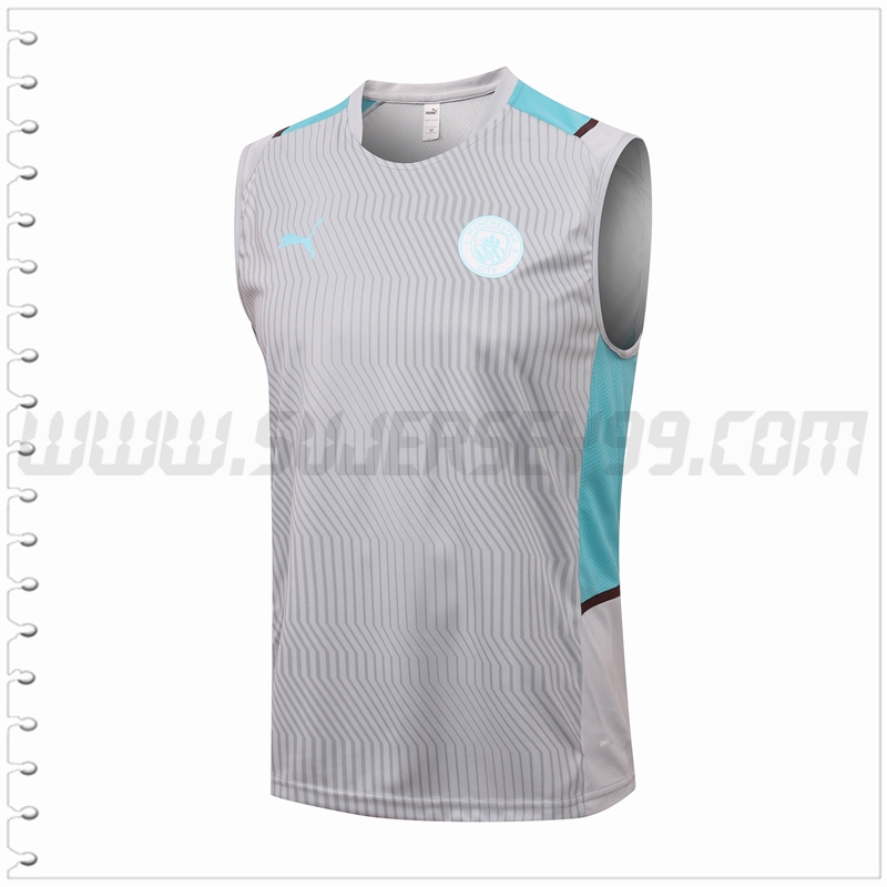 Camiseta Entrenamiento Sin Mangas Manchester City Gris 2021 2022