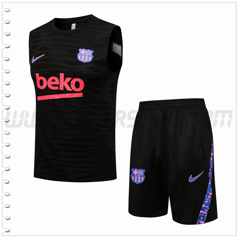 Camiseta Entrenamiento Sin Mangas FC Barcelona + Pantalones Cortos Negro 2021 2022