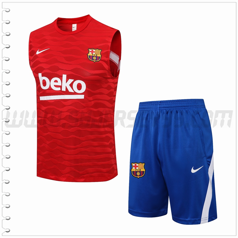 Camiseta Entrenamiento Sin Mangas FC Barcelona + Pantalones Cortos Rojo 2021 2022