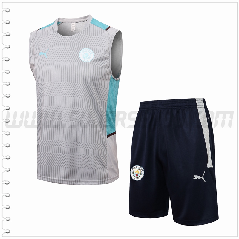 Camiseta Entrenamiento Sin Mangas Manchester City + Pantalones Cortos Gris 2021 2022