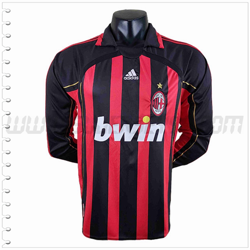 Primera Camiseta Futbol AC Milan Manga Larga Retro 2006