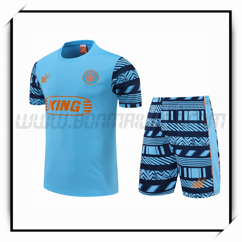 Camiseta Entrenamiento Manchester City + Pantalones Cortoss Azul 2022 2023