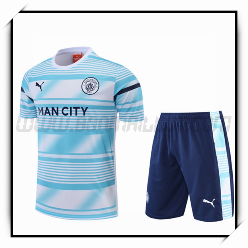 Camiseta Entrenamiento Manchester City + Pantalones Cortoss Azul Blanco 2022 2023