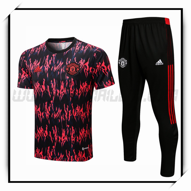 Camiseta Entrenamiento Manchester United + Pantalones Negro Rojo 2022 2023