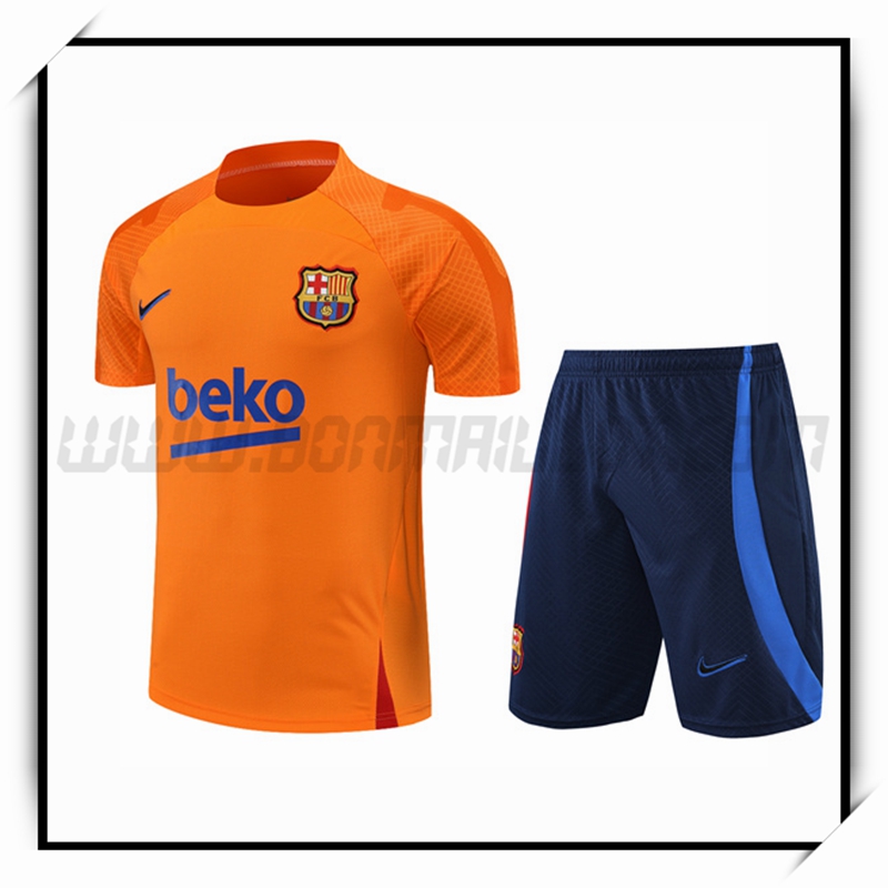 Camiseta Entrenamiento FC Barcelona + Pantalones Cortoss Naranja 2022 2023