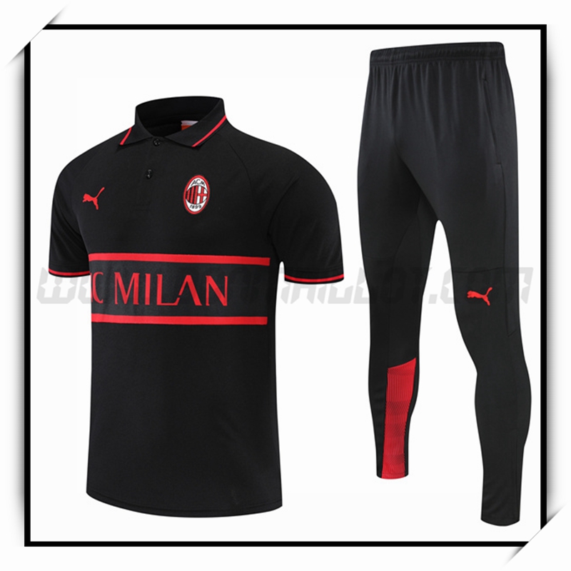 Polo Futbol AC Milan + Pantalones Negro 2022 2023