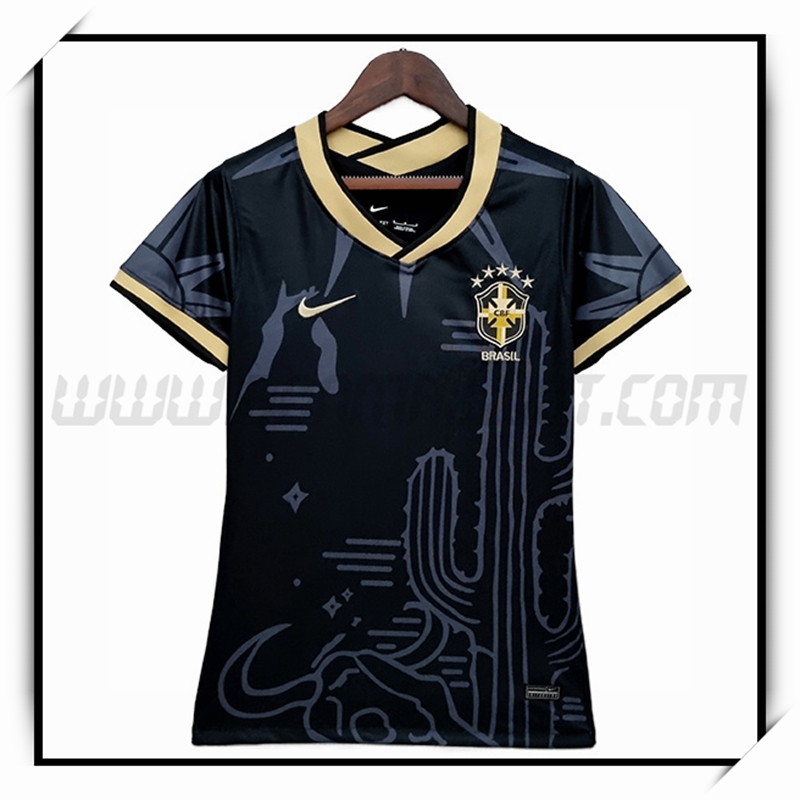 Camiseta Futbol Brasil Mujer Negro 2022 2023