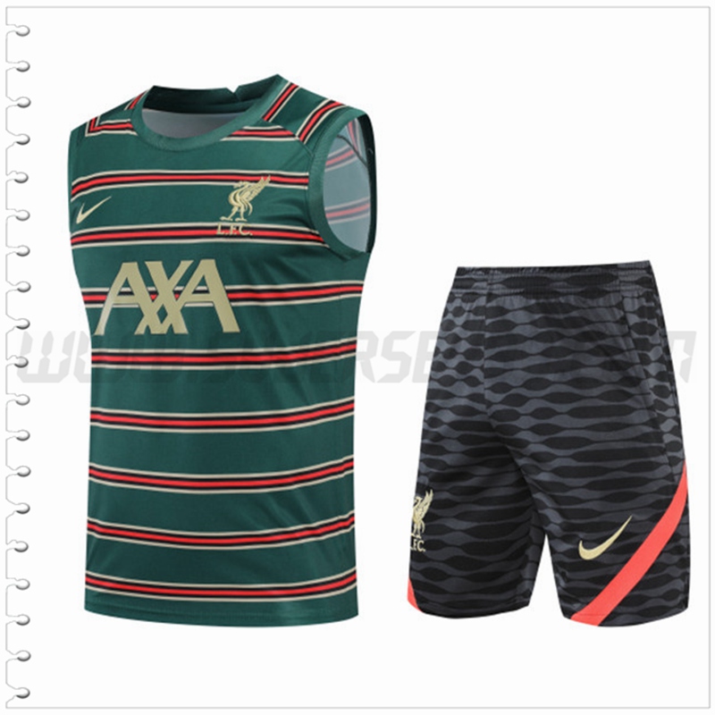 Camiseta Entrenamiento Sin Mangas FC Liverpool + Pantalones Cortos Verde/Rojo 2022 2023