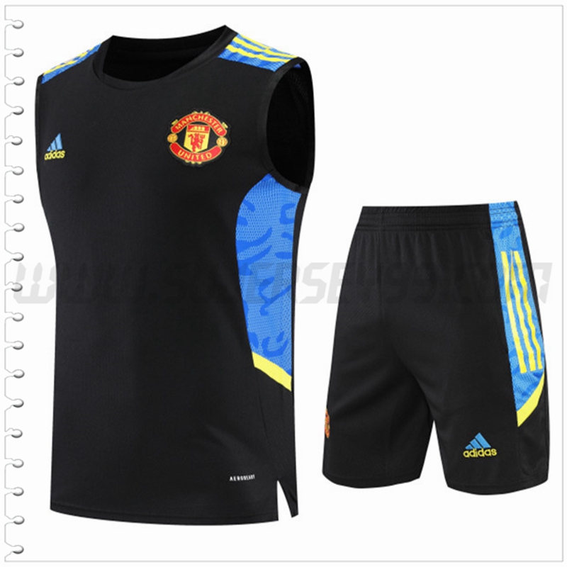 Camiseta Entrenamiento Sin Mangas Manchester United + Pantalones Cortos Negro/Azul 2022 2023