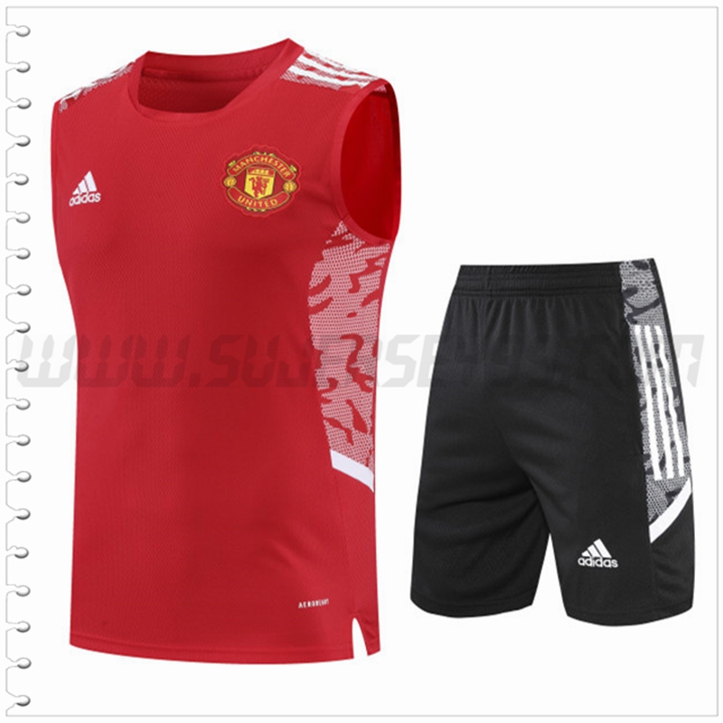 Camiseta Entrenamiento Sin Mangas Manchester United + Pantalones Cortos Rojo 2022 2023