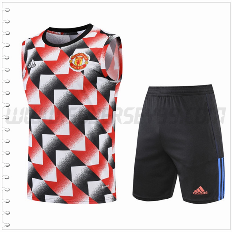 Camiseta Entrenamiento Sin Mangas Manchester United + Pantalones Cortos Rojo/Negro 2022 2023