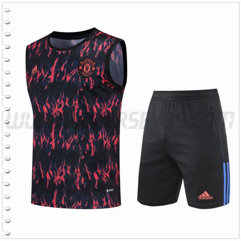 Camiseta Entrenamiento Sin Mangas Manchester United + Pantalones Cortos Negro/Rojo 2022 2023