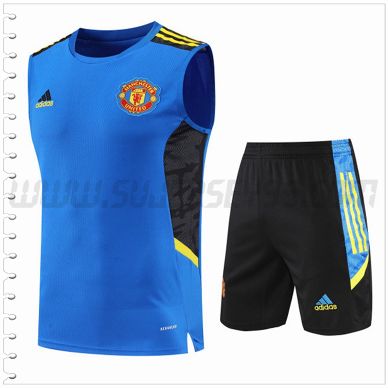 Camiseta Entrenamiento Sin Mangas Manchester United + Pantalones Cortos Azul 2022 2023